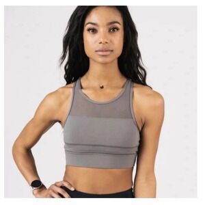 Zyia Gray Mesh One More Rep High‎ Neck Sports Bra Racerback Gray Womens Small